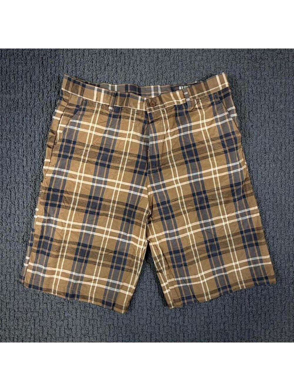 2000’s Y2K Skate Streetwear Brown Plaid Striped Baggy Shorts Size 40